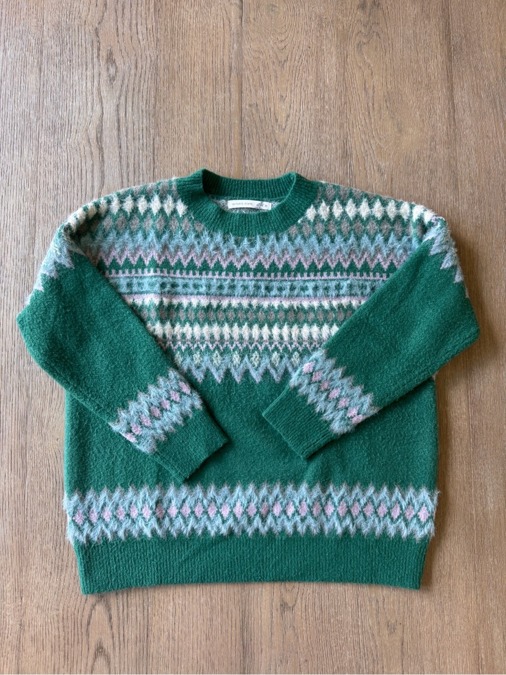 Altar’d State Green Fair Isle Crewneck Sweater